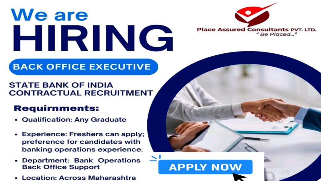 SBI Back Office Executive Recruitment 2025 – Apply for Contractual Roles Across Maharashtra | Freshers Welcome | ₹23,000 Salary